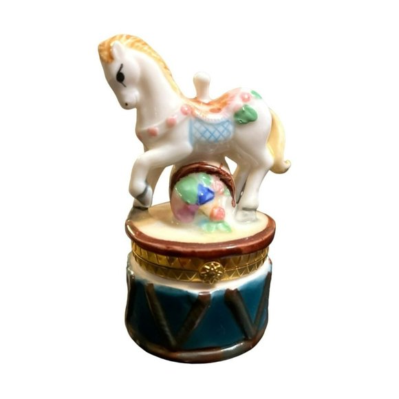 Genmore Corporation Other - Genmore Porcelain Carousel Horse Pony Hinged Trinket Pill Box Carnival Toy Drum
